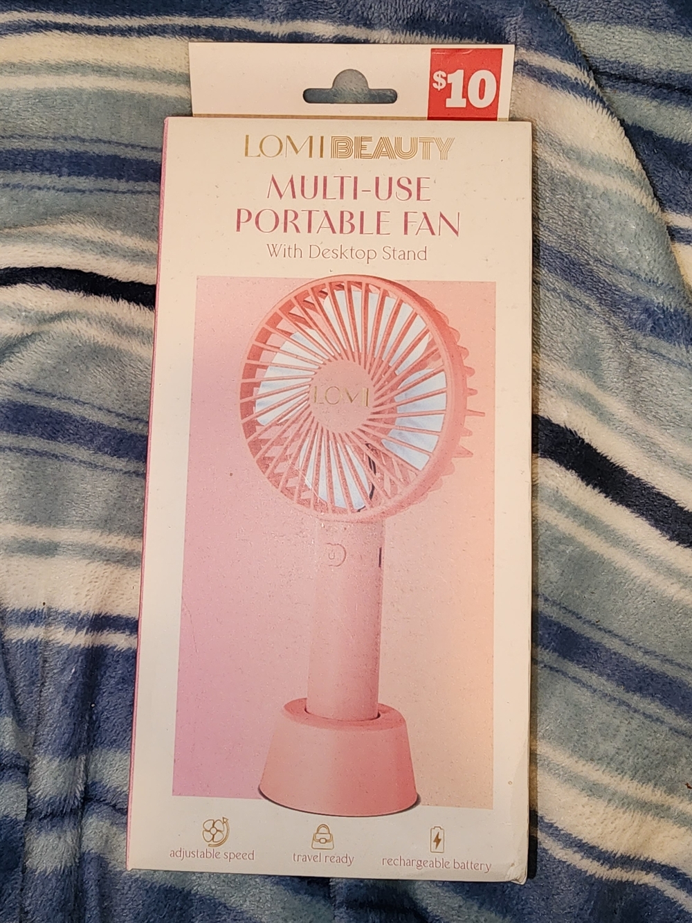 LOMI Beauty Pink Multi-Use Portable Fan with Desktop Stand
